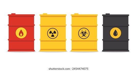 barrels with toxic waste , oil fuel vector illustration