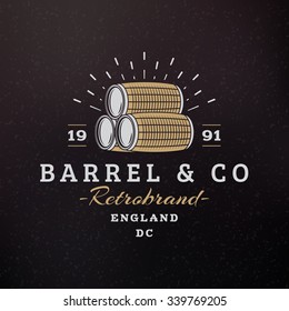 Barrels. Vintage Retro Design Elements for Logotype, Insignia, Badge, Label. Business Sign Template. Textured Background