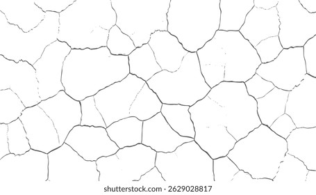 Barren desert texture with dry crack sketch. Soil and concrete crack detail combined. Transparent white background for digital layout.