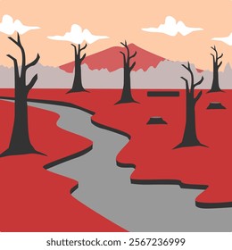 Barren forest vector illustration, flat design, beautiful background.