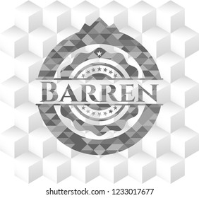 Barren grey badge with geometric cube white background
