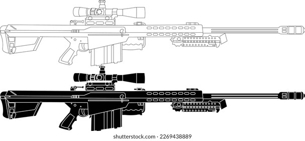 ilustración vectorial Barret M82 con contorno y silueta.