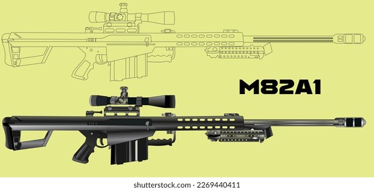 die Barret M82 Vektorgrafik mit Umriss und Silhouette.
