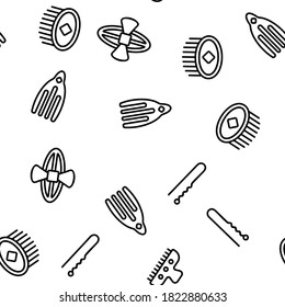 Barrette Accessory Vector Seamless Pattern Thin Line Illustration