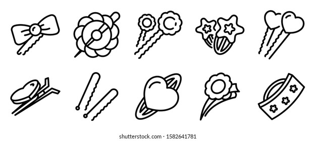Barrette icons set. Outline set of barrette vector icons for web design isolated on white background