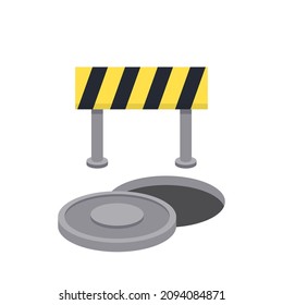 Barricade block vector. fence vector. Drain in the middle of the road. Drain vector on white background.