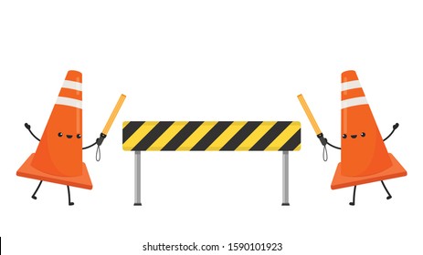 barricade block vector. fence vector. free space for text. construction. Traffic cone vector. Traffic cone character design.