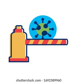 barricade with covid 19 particle flat style vector illustration design