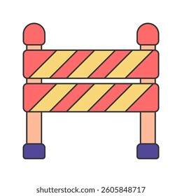 Barricade Flat design style, yellow and red striped roadblock with posts, symbolizing restricted areas, great for construction graphics, traffic control signs, and safety awareness designs.