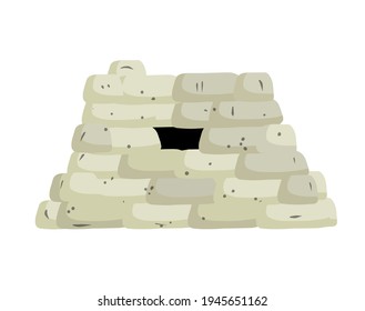 Barricade of sandbags. Fortified firing point. Defense construction. Modern warfare. Wall of the bag. Forpost and barrier. Loophole. Flat cartoon
