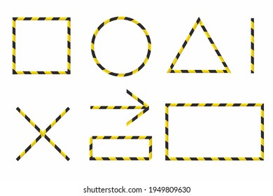 Barricade tape set isolated on white. Direction and navigation signs. Duct tape collection. Frames, banners and icons. Vector design.