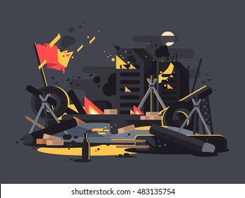 Barricades on fire