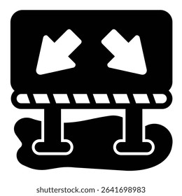 Barrier banner with route direction arrows solid icon, making road concept. Vector graphics. Road construction barrier sign on white background, style mobile or design