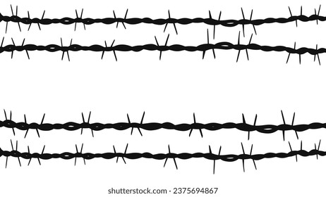 Barrier barbwire for prison, illustration of collection border prison. Barbed wire black silhouettes vector frame borders.