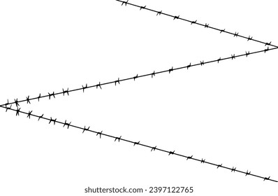 Barrier barbwire for prison, illustration of collection border prison. Barbed wire black silhouettes vector frame borders.