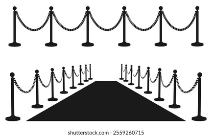 barrier or barricade with rope set vector illustration isolated on white background.	