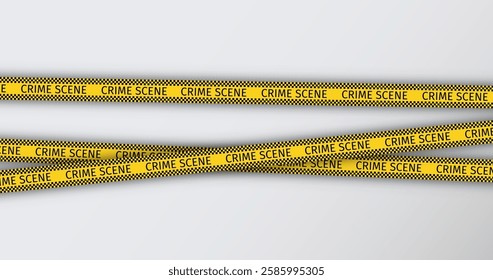 Barrier borders for criminal accident zones. Crime scene tapes. Yellow striped police ribbon. Warning tapes lines for restriction of crime places. Vector illustration.