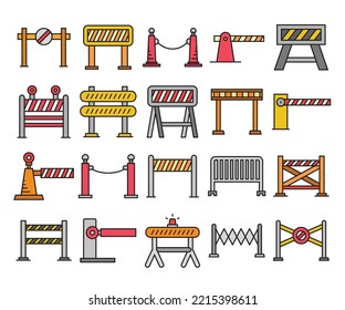 barrier and checkpoint icons set