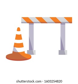 Barrier and cone design of Construction working maintenance workshop repairing progress labor and industrial theme Vector illustration