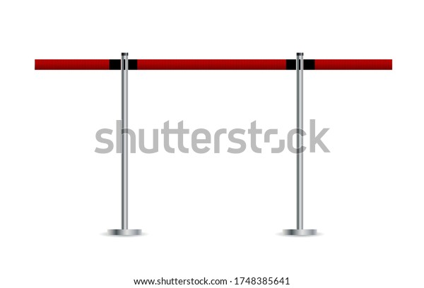 Barrier fence of the airport ticket offices.\
Seamless portable ribbon border of restriction and dangerous\
pedestrian zones. Retractable belt stanchion for safety traffic\
queue. Vector\
illustration