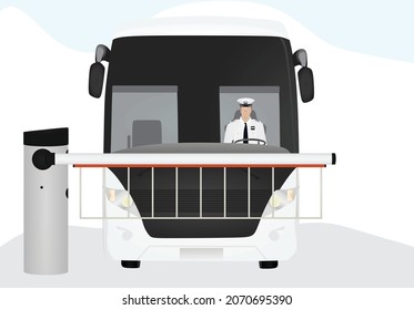 Barrier in front of bus. vector illustration