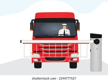 Barrier in front of truck. vector illustration