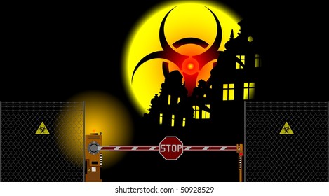 barrier gate and biohazard sign. vector illustration