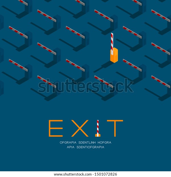 Barrier gate\
car parking 3D isometric pattern, Exit concept poster and social\
banner vertical design illustration isolated on blue background\
with copy space, vector eps\
10