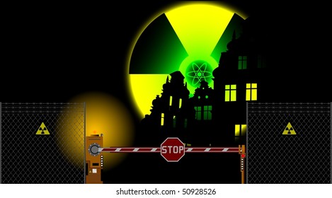 barrier gate and radiation sign. vector illustration