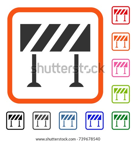 Barrier icon. Flat gray iconic symbol inside an orange rounded squared frame. Black, gray, green, blue, red, orange color versions of Barrier vector. Designed for web and software interfaces.