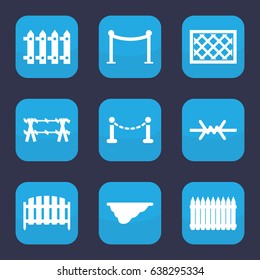 Barrier icon. set of 9 filled barrier icons such as fence, red carpet barrier