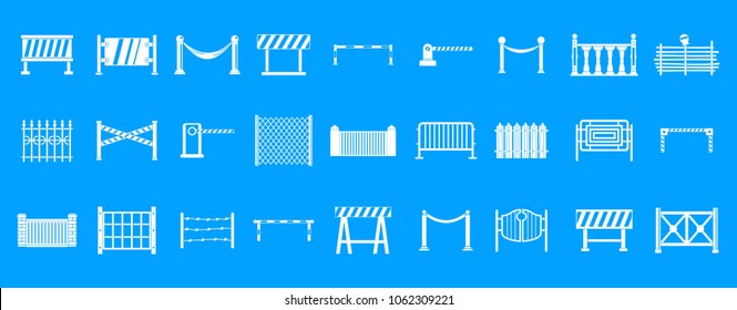 Barrier icon set. Simple set of barrier vector icons for web design isolated on blue background