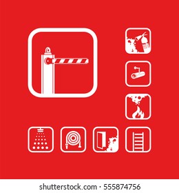 Barrier icon. White sign on the red background. Graphic pictograms. Exclusive symbols. Set of isolated vector icons.