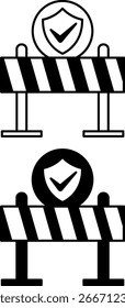 Ícones de Barreira. Ilustração de vetor em preto e branco. Cerca de segurança rodoviária. Conceito de proteção