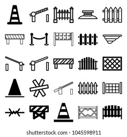 Barrier icons. set of 25 editable filled and outline barrier icons such as cone, fence