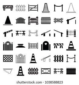 Barrier icons. set of 36 editable filled and outline barrier icons such as cone, gate, fence