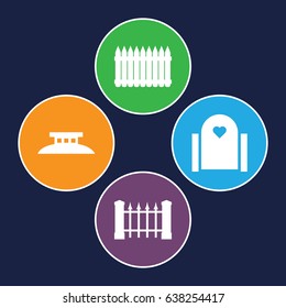 Barrier icons set. set of 4 barrier filled icons such as fence, wire fence