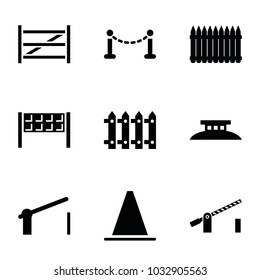 Barrier icons. set of 9 editable filled barrier icons such as fence, barrier, wire fence