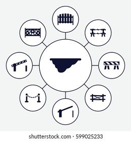 barrier icons set. Set of 9 barrier filled icons such as fence