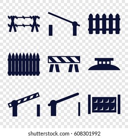 Barrier icons set. set of 9 barrier filled icons such as fence