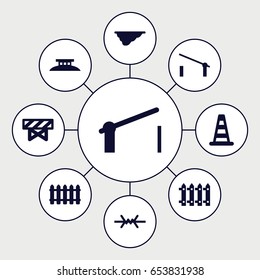Barrier icons set. set of 9 barrier filled icons such as fence