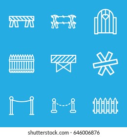 Barrier icons set. set of 9 barrier outline icons such as fence, wire fence