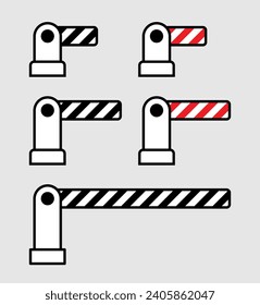 Barrier icons set. Entry barrier. Paid parking attribute. Symbol of access control or entry restrictions.