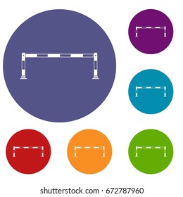 Barrier icons set in flat circle red, blue and green color for web