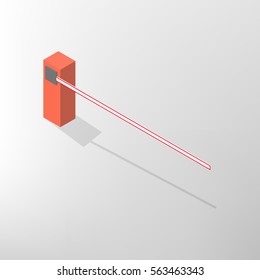 The barrier isolated on white background. Crossbar for opening and closing the way at level crossings. Flat 3D isometric style, vector illustration.