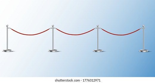 Barrier made of rope. Red line of safety for VIP persons. fence at the entrance. Vector image.