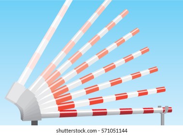 Barrier movement in multiple positions, against a blue sky, illustrating automatic operation and access control system