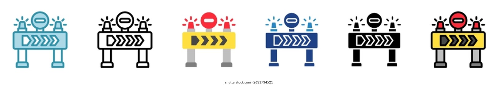 Barreira multi estilo, mini ilustração ícone conjunto. contorno, plano, glifo, cor da linha. vetor para IU, UX, aplicativo, web, digital ou impressão, relacionado à indústria, construção, engenharia civil.