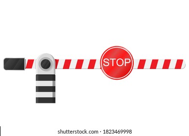 Barrera. Nuevo dispositivo hermoso para el control de tráfico. Ilustración vectorial de libros de texto, impresiones, sitios web y folletos sobre el tráfico vial.