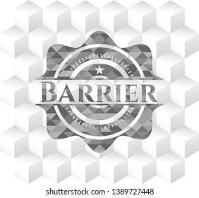 Barrier realistic grey emblem with geometric cube white background